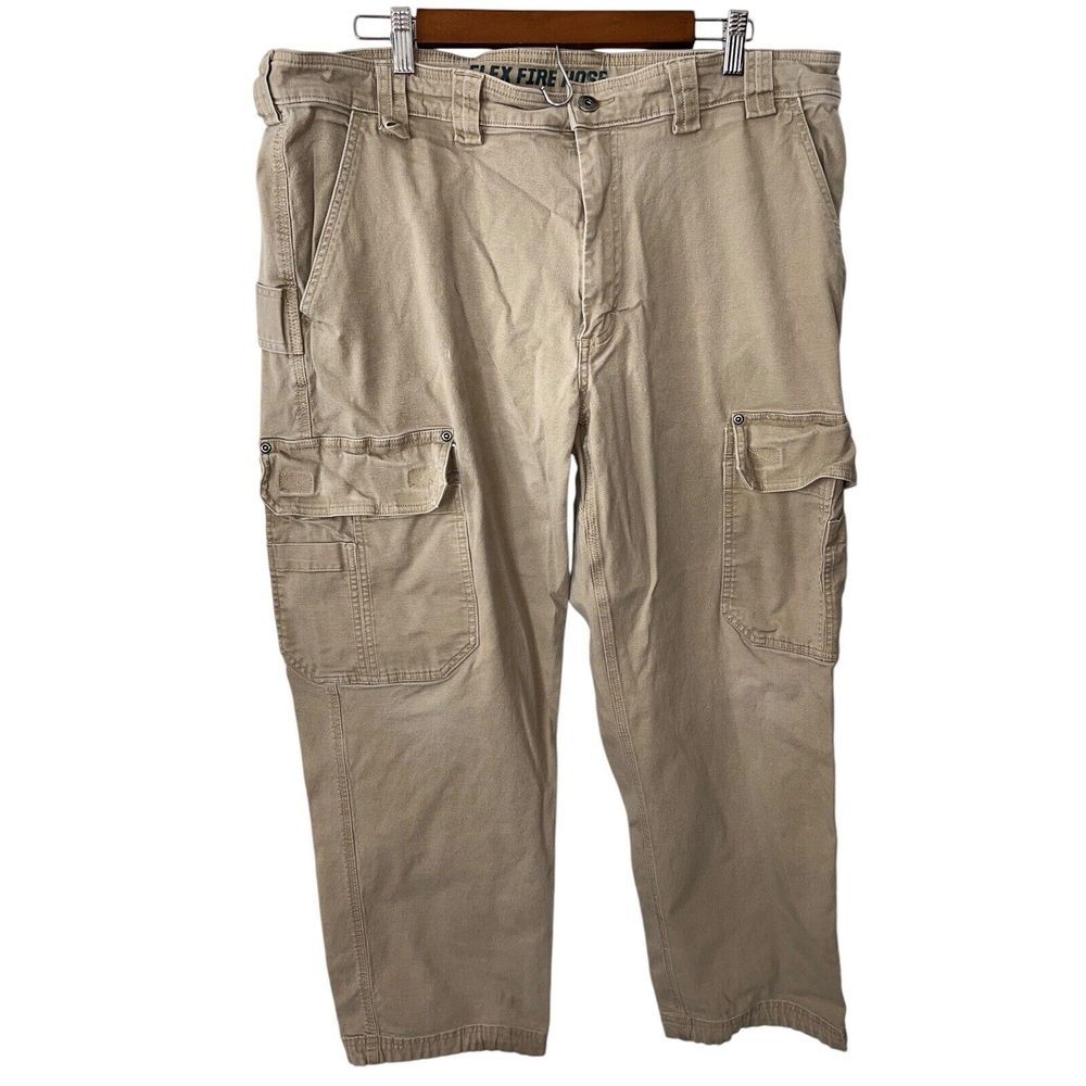 Duluth Trading Co Flex Firehose Mens 40x29 Tan Stretch Cargo‎ Pocket Pants